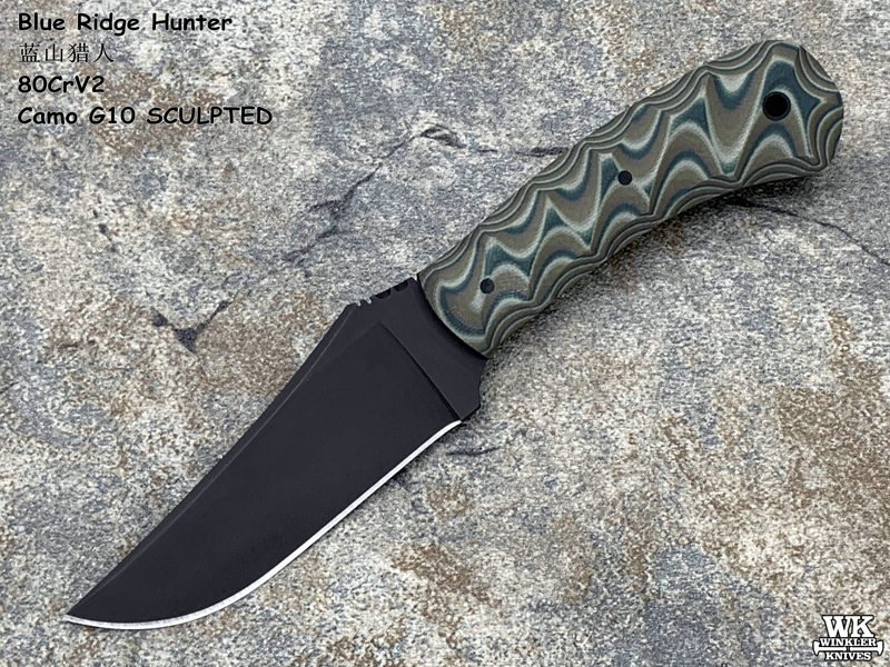 Winkler Knives 温克勒 Blue Ridge Hunter 蓝山猎人 雕刻迷彩G10柄 皮鞘（现货）